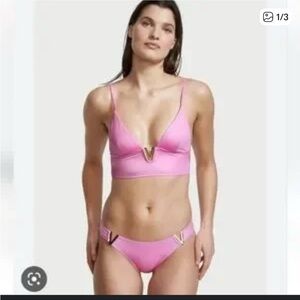 Victoria's Secret Pink and Gold Bikini Set, Size Large